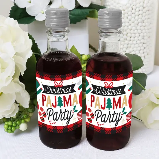 Big Dot of Happiness Christmas Pajamas - Mini Wine and Champagne Bottle Label Stickers - Holiday Plaid PJ Party Favor Gift - Set of 16 {6}