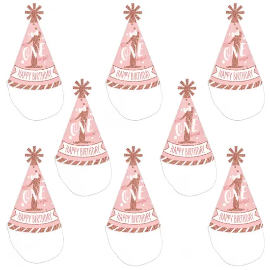 Big Dot of Happiness 1st Birthday Little Miss Onederful - Cone Happy Birthday Party Hats for Kids and Adults - Set of 8 (Standard Size) {7}