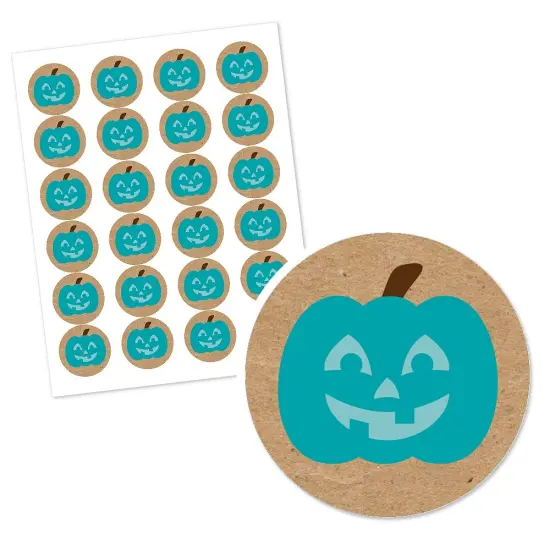 Big Dot of Happiness Teal Pumpkin - Halloween Allergy Friendly Trick or Trinket Circle Sticker Labels - 24 Count {3}