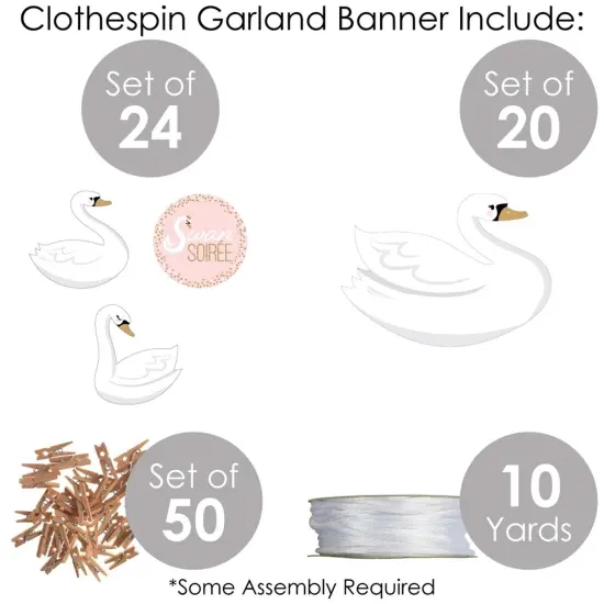 Big Dot of Happiness Swan Soiree - White Swan Baby Shower or Birthday Party DIY Decorations - Clothespin Garland Banner - 44 Pieces {6}