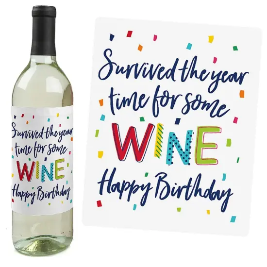 Big Dot of Happiness Cheerful Happy Birthday - Colorful Birthday Party Decorations for Women and Men - Wine Bottle Label Stickers - Set of 4 {6}