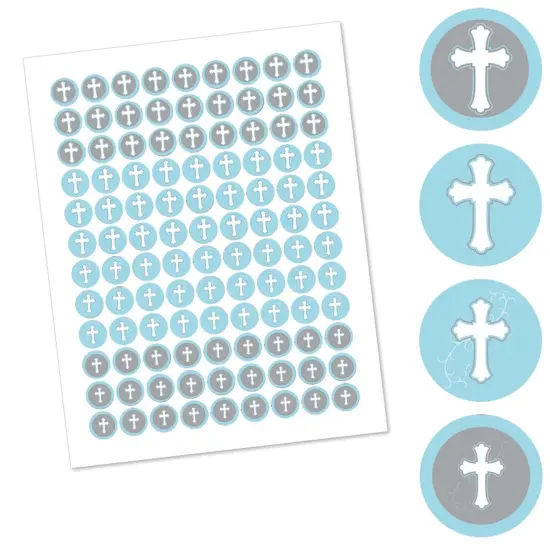 Big Dot of Happiness Little Miracle Boy Blue Cross - Baptism or Baby Shower Round Candy Sticker Favors - Labels Fits Chocolate Candy (1 sheet of 108) {3}
