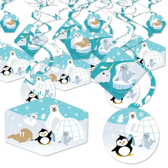 Big Dot of Happiness Arctic Polar Animals - Winter Baby Shower or Birthday Party Hanging Decor - Party Decoration Swirls - Set of 40 {1}