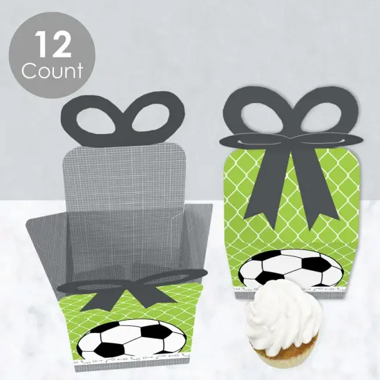 Big Dot of Happiness Goaaal - Soccer - Square Favor Gift Boxes - Baby Shower or Birthday Party Bow Boxes - Set of 12 {4}