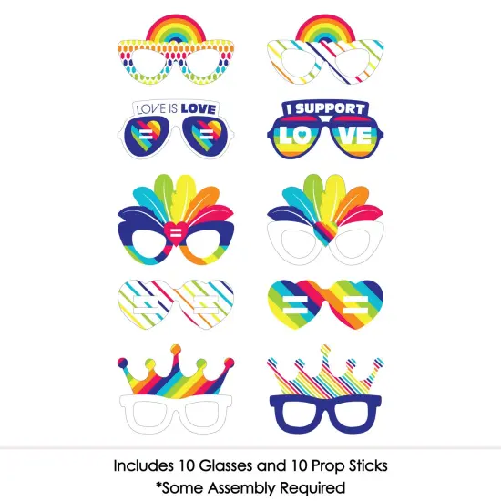 Big Dot of Happiness Love is Love - Pride Glasses - Paper Card Stock Rainbow Party Photo Booth Props Kit - 10 Count {4}