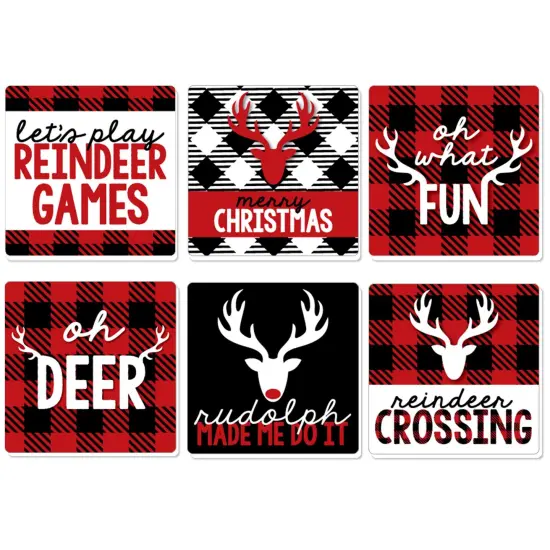 Big Dot of Happiness Prancing Plaid - Funny Reindeer Holiday and Christmas Party Decorations - Drink Coasters - Set of 6 {1}