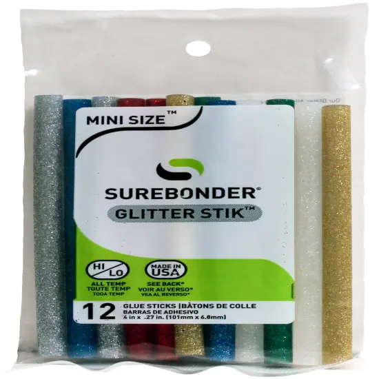 Surebonder Glitter Mini Glue Sticks 12/Pkg-.27"X4" Assorted Colors {1}