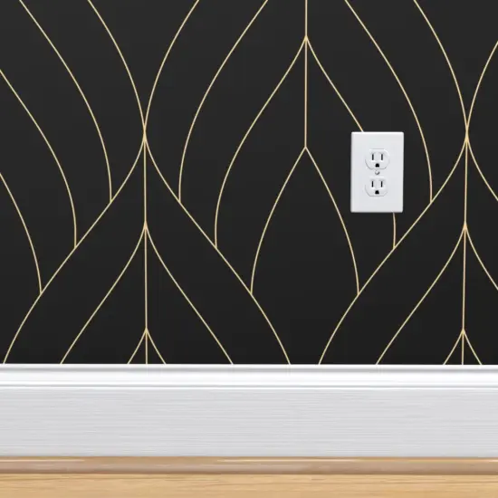 Pre-Pasted Wallpaper 2FT Wide Art Deco Blossoms Chic Modern Elegant Jazz Gold Black Custom Pre-pasted Wallpaper by Spoonflower {4}