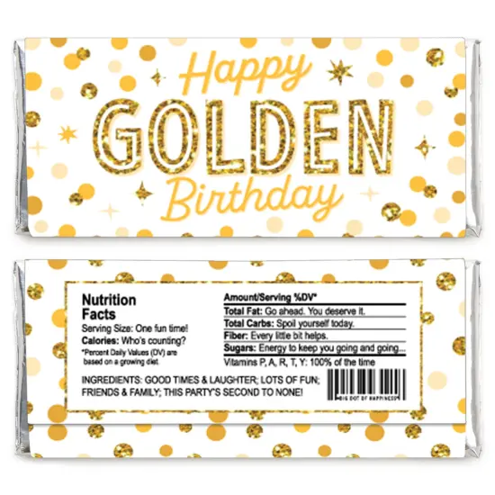 Big Dot of Happiness Golden Birthday - Candy Bar Wrapper Happy Birthday Party Favors - Set of 24 {3}