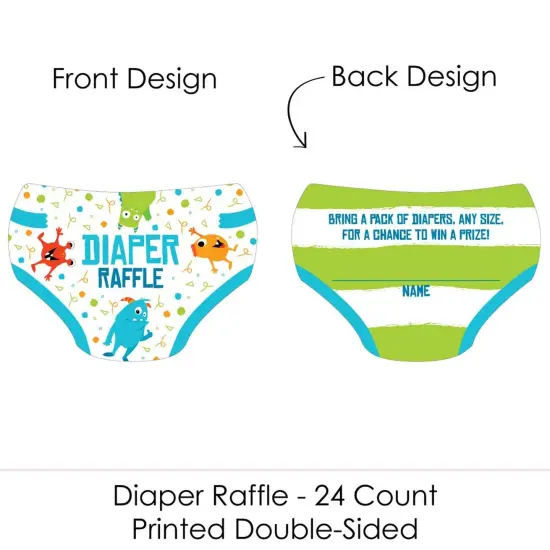 Big Dot of Happiness Monster Bash - Diaper Shaped Raffle Ticket Inserts - Little Monster Baby Shower Activities - Diaper Raffle Game - Set of 24 {3}