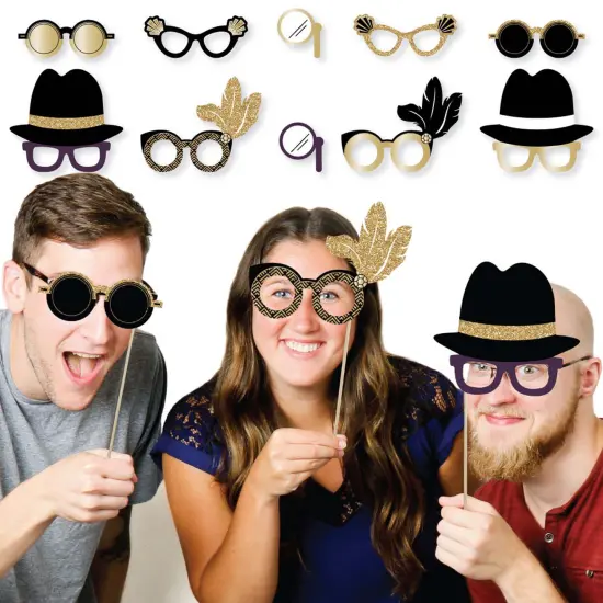Big Dot of Happiness Roaring 20's Glasses - Paper Card Stock 1920s Party Photo Booth Props Kit - 10 Count {3}
