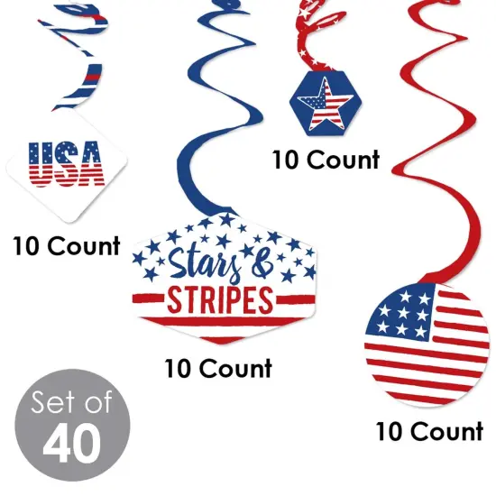 Big Dot of Happiness Stars & Stripes - Memorial Day, 4th of July & Labor Day USA Patriotic Party Hanging Decor - Party Decoration Swirls - Set of 40 {6}