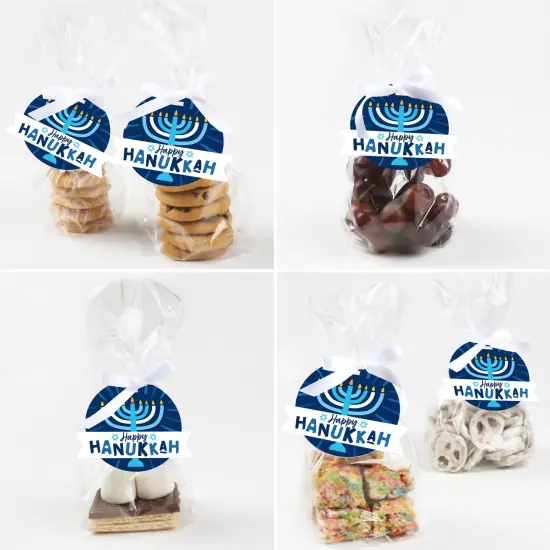 Big Dot of Happiness Hanukkah Menorah - Chanukah Holiday Party Clear Goodie Favor Bags - Treat Bags With Tags - Set of 12 {6}