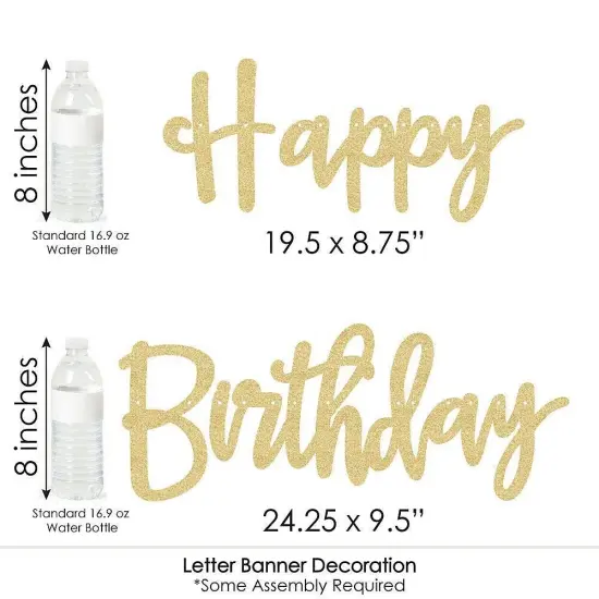 Big Dot of Happiness Adult Happy Birthday - Gold - Birthday Party Letter Banner Decor - 36 Cutouts & No-Mess Real Gold Glitter Happy Birthday Letters {7}