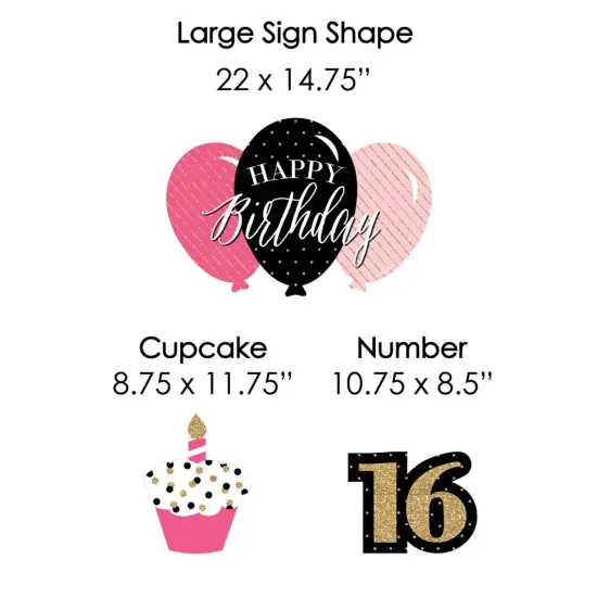 Big Dot of Happiness Chic 16th Birthday - Pink, Black and Gold - Yard Sign and Outdoor Lawn Decorations - Happy Birthday Party Yard Signs - Set of 8 {7}
