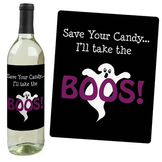 Big Dot of Happiness Trick or Treat - Halloween Party Decorations for Women and Men - Wine Bottle Label Stickers - Set of 4 {7}