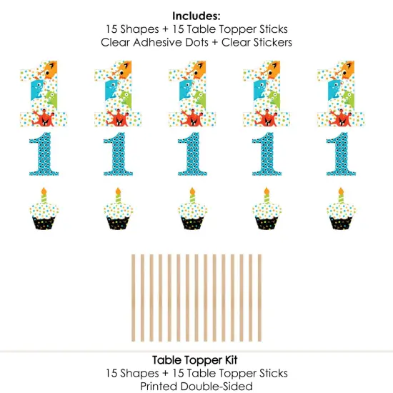 Big Dot of Happiness 1st Birthday Monster Bash - Little Monster First Birthday Party Centerpiece Sticks - Table Toppers - Set of 15 {7}