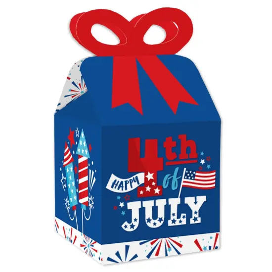Big Dot of Happiness Firecracker 4th of July - Square Favor Gift Boxes - Red, White and Royal Blue Party Bow Boxes - Set of 12 {1}