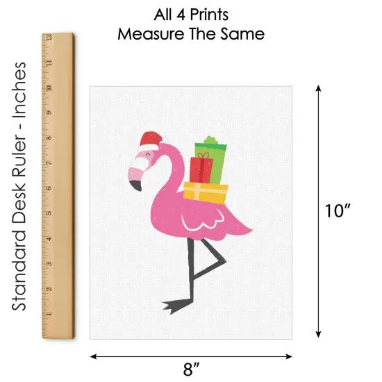 Big Dot of Happiness Tropical Christmas - Unframed Beach Santa and Flamingo Holiday Linen Paper Wall Art - Set of 4 - Artisms - 8 x 10 inches {7}