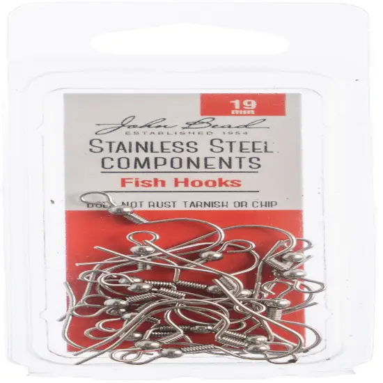 John Bead Stainless Steel Earring Fish Hook 10/Pkg-19mm {1}