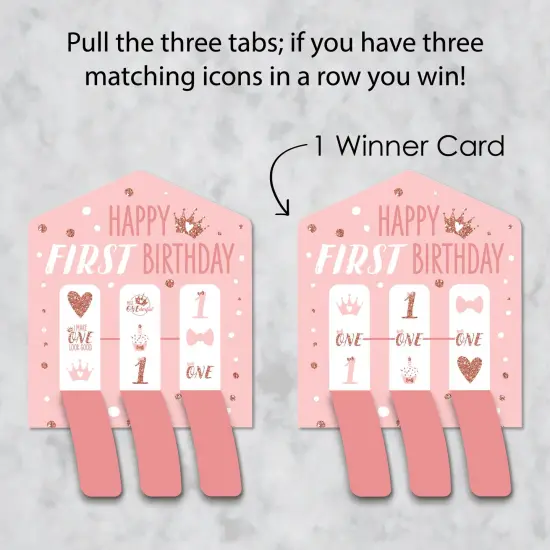 Big Dot of Happiness 1st Birthday Little Miss Onederful - Girl First Birthday Party Game Pickle Cards - Pull Tabs 3-in-a-Row - Set of 12 {4}
