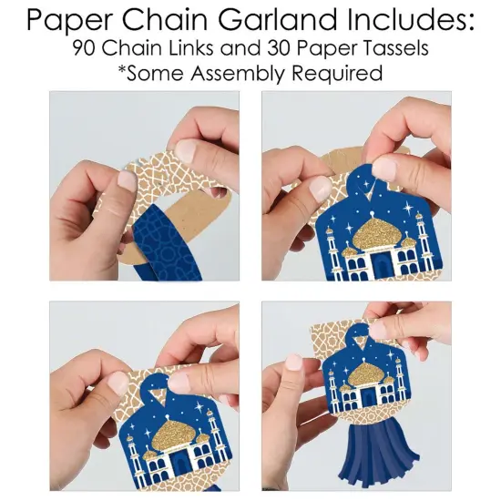 Big Dot of Happiness Eid Mubarak - 90 Chain Links and 30 Paper Tassels Decoration Kit - Ramadan Paper Chains Garland - 21 feet {6}