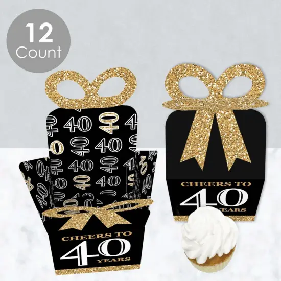 Big Dot of Happiness Adult 40th Birthday - Gold - Square Favor Gift Boxes - Birthday Party Bow Boxes - Set of 12 {4}