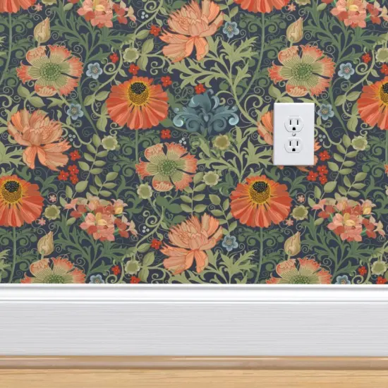 Pre-Pasted Wallpaper 2FT Wide Vintage Floral Chintz Edwardian Garden Botanical Muted Tones Custom Pre-pasted Wallpaper by Spoonflower {4}