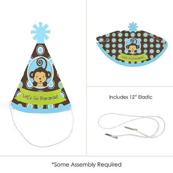 Big Dot of Happiness Blue Monkey Boy - Mini Cone Baby Shower or Birthday Party Hats - Small Little Party Hats - Set of 8 {6}