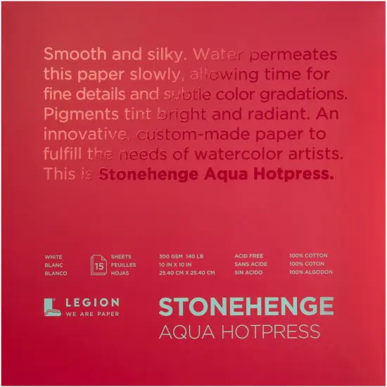 Stonehenge Aqua Block Hotpress Pad 10"X10" 15 Sheets/Pkg-White 140lb {1}