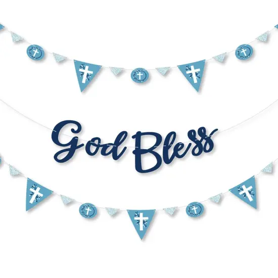 Big Dot of Happiness Blue Elegant Cross - Boy Religious Party Letter Banner Decoration - 36 Banner Cutouts and God Bless Banner Letters {1}