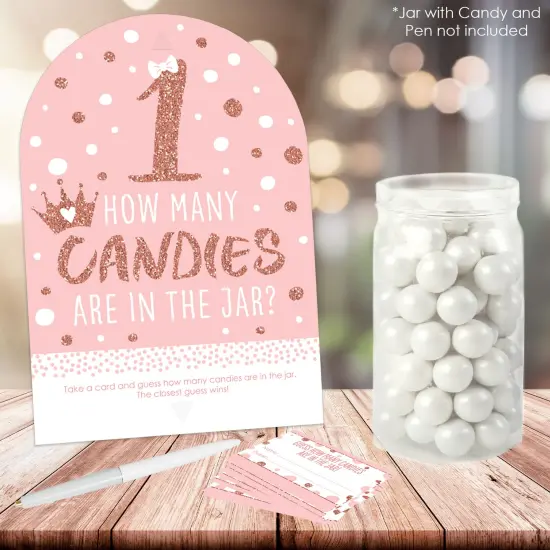 Big Dot of Happiness 1st Birthday Little Miss Onederful - How Many Candies Girl First Birthday Party Game - 1 Stand and 40 Cards - Candy Guessing Game {3}