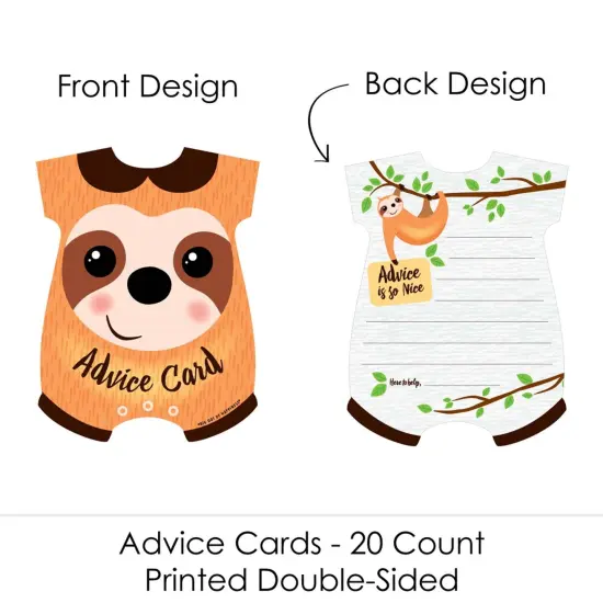 Big Dot of Happiness Let's Hang - Sloth - Baby Bodysuit Wish Card Baby Shower Activities - Shaped Advice Cards Game - Set of 20 {4}