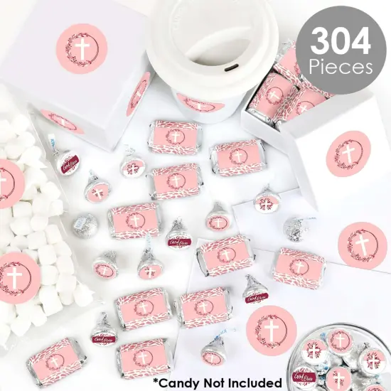 Big Dot of Happiness Pink Elegant Cross - Girl Religious Party Candy Favor Sticker Kit - 304 Pieces {3}