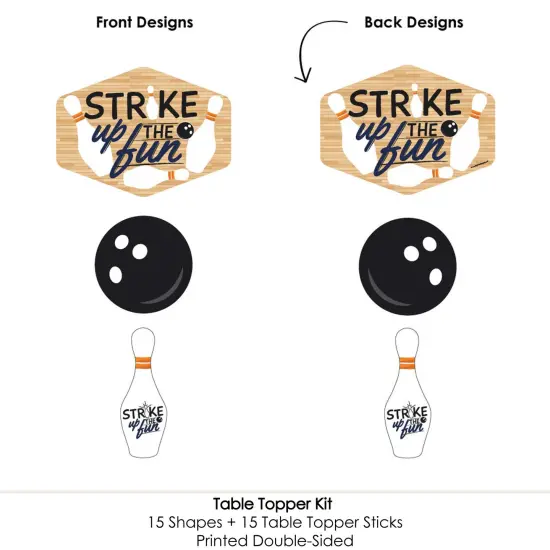 Big Dot of Happiness Strike Up the Fun - Bowling - Birthday Party or Baby Shower Centerpiece Sticks - Table Toppers - Set of 15 {6}