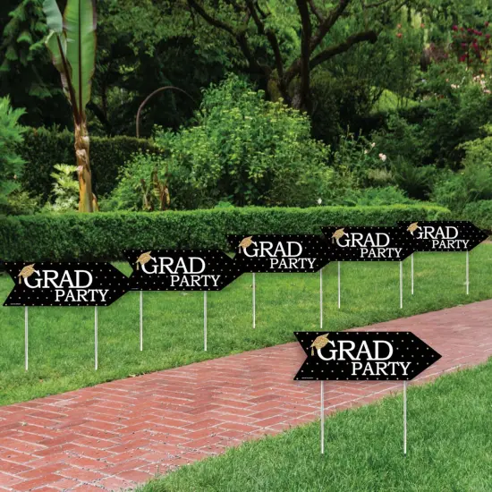 Big Dot of Happiness Arrow Gold Graduation Party Direction Signs - Double Sided Outdoor Yard Signs - Set of 6 {3}
