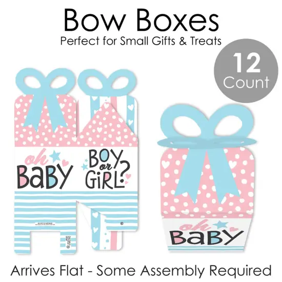 Big Dot of Happiness Baby Gender Reveal - Square Favor Gift Boxes - Team Boy or Girl Party Bow Boxes - Set of 12 {7}