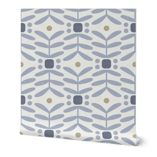 Peel & Stick Wallpaper 2FT Wide Botanical Diamonds Large Geometric Neutral Blue Denim Dot Stripe Abstract Custom Removable Wallpaper by Spoonflower {7}