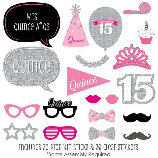 Big Dot of Happiness Quinceanera Pink - Sweet 15 - Birthday Party Photo Booth Props Kit - 20 Count {3}