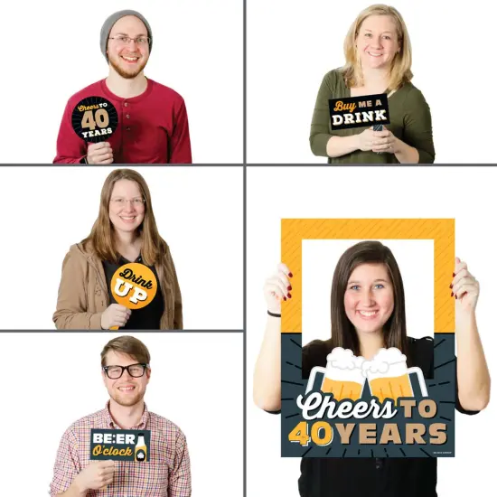 Big Dot of Happiness Cheers and Beers to 40 Years - 40th Birthday Party Selfie Photo Booth Picture Frame and Props - Printed on Sturdy Material {3}