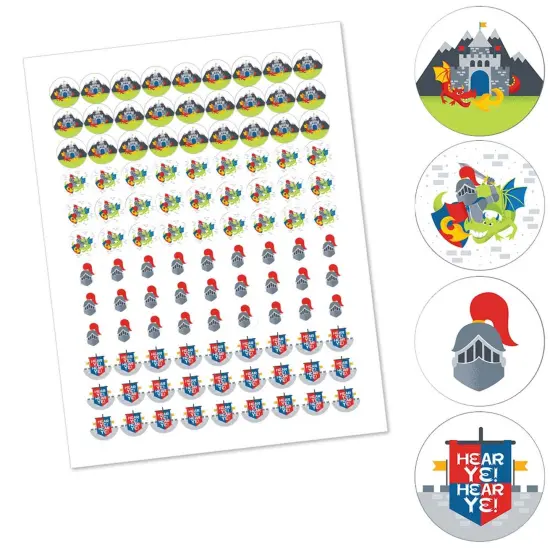 Big Dot of Happiness Calling All Knights & Dragons - Medieval Birthday Party Round Candy Sticker Favors - Labels Fits Chocolate Candy (1 sheet of 108) {3}