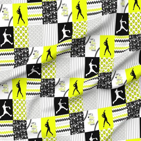 Various Fabrics by the Yard or Fat Quarter Softball Baseball Neon Yellow Black Womens Sports Girls Chevron Wholecloth Quilt Topper Cheater Custom Printed Fabric by Spoonflower {6}