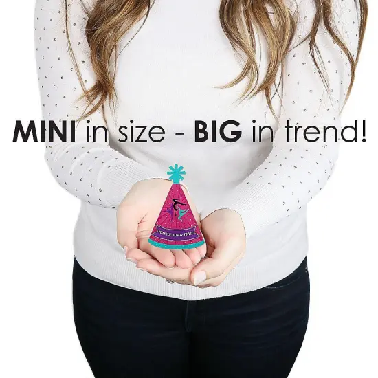 Big Dot of Happiness Tumble, Flip and Twirl - Gymnastics - Mini Cone Birthday Party or Gymnast Party Hats - Small Little Party Hats - Set of 8 {4}