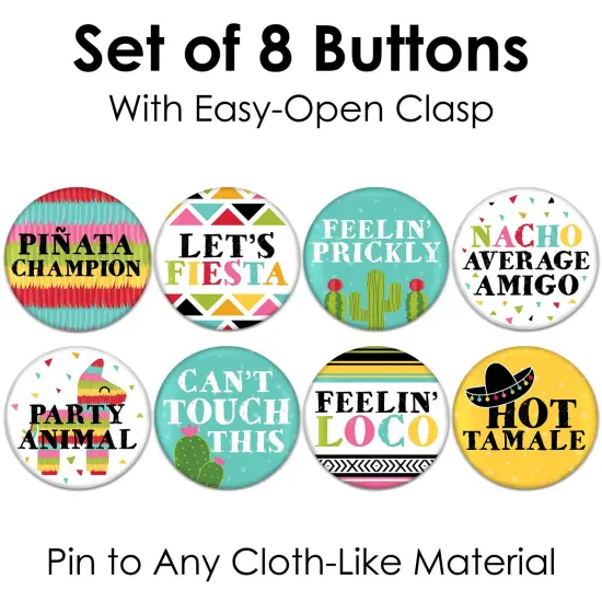 Big Dot of Happiness Let's Fiesta - 3 inch Fiesta Badge - Pinback Buttons - Set of 8 {7}