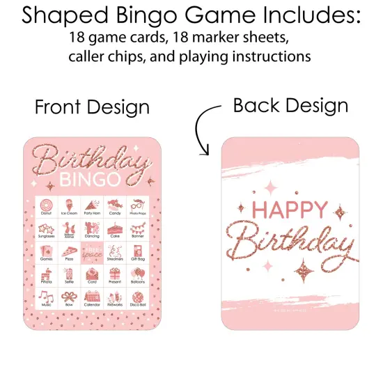 Big Dot of Happiness Pink Rose Gold Birthday - Picture Bingo Cards and Markers - Happy Birthday Party Bingo Game - Set of 18 {4}