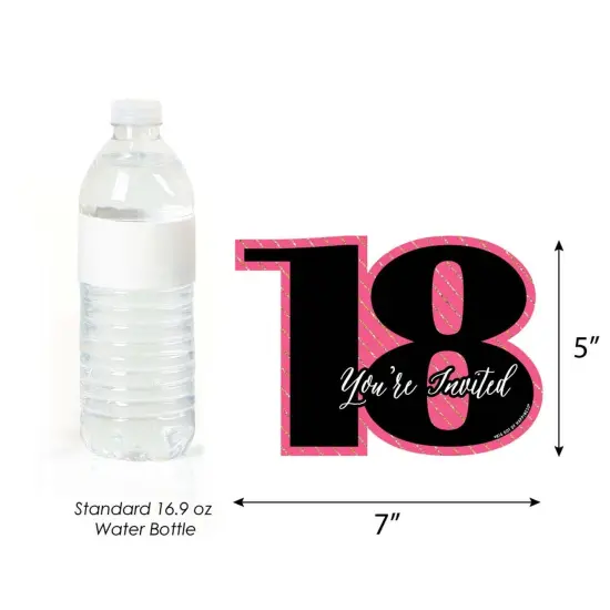 Big Dot of Happiness Chic 18th Birthday - Pink, Black and Gold - Shaped Fill-in Invites - Birthday Party Invitation Cards with Envelopes - Set of 12 {7}