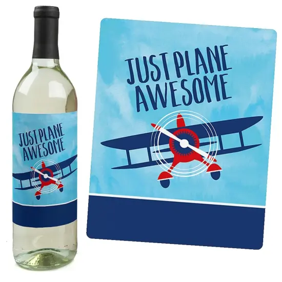 Big Dot of Happiness Taking Flight - Airplane - Vintage Plane Baby Shower or Birthday Party Decorations - Wine Bottle Label Stickers - Set of 4 {3}