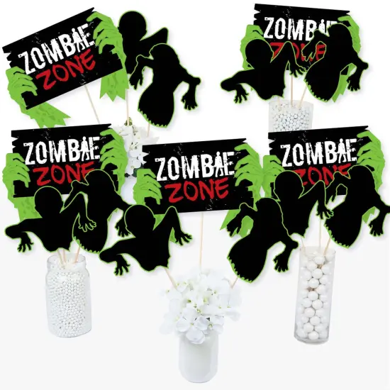 Big Dot of Happiness Zombie Zone - Halloween or Birthday Zombie Crawl Party Centerpiece Sticks - Table Toppers - Set of 15 {3}