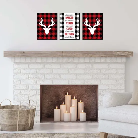 Big Dot of Happiness Prancing Plaid - Reindeer Wall Art and Buffalo Plaid Christmas Decor - 7.5 x 10 - Set of 3 Prints {4}