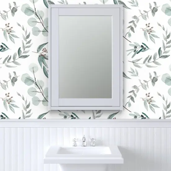 Pre-Pasted Wallpaper 2FT Wide Painted Eucalyptus Australian Flora Botanical Garden Watercolor Nature Leaf Custom Pre-pasted Wallpaper by Spoonflower {6}